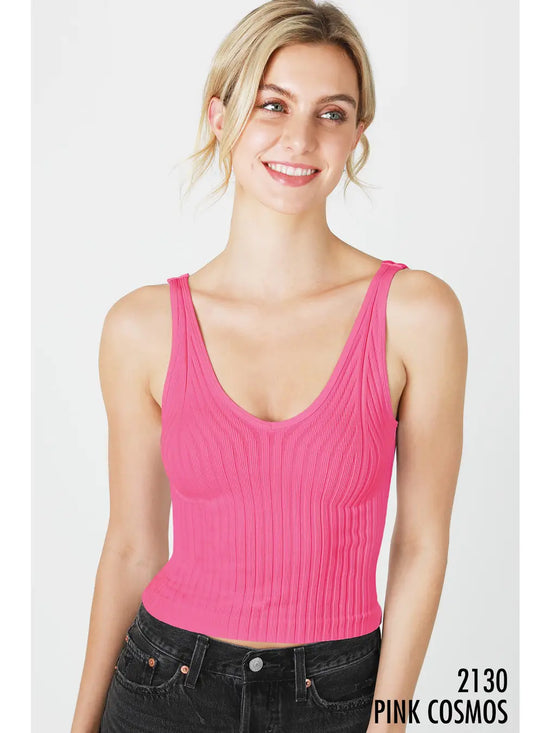 Wide Ribbed Tank Top in the color Pink Cosmos