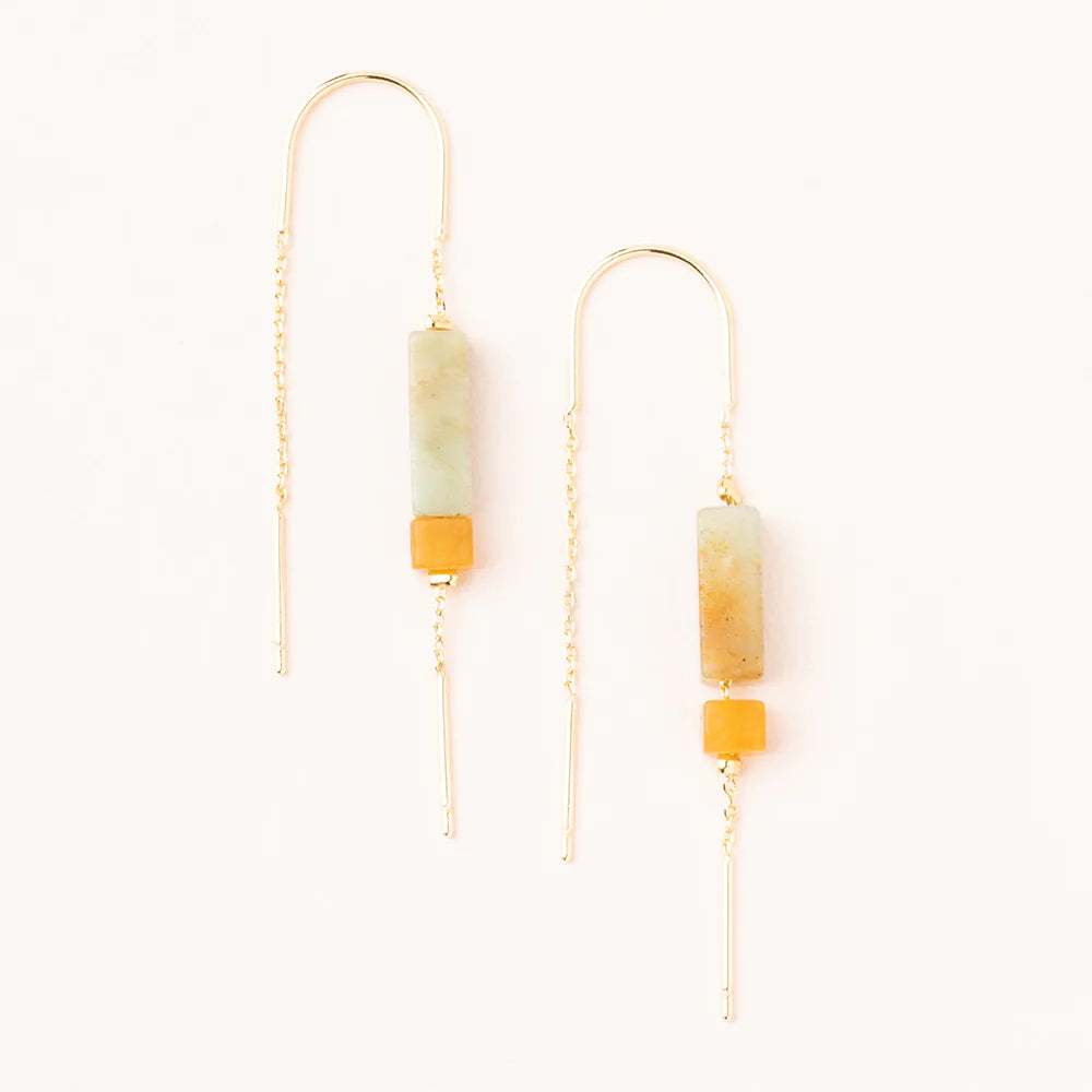 Load image into Gallery viewer, ET001 Rectangle Thread Earring Amazonite Amber Gold
