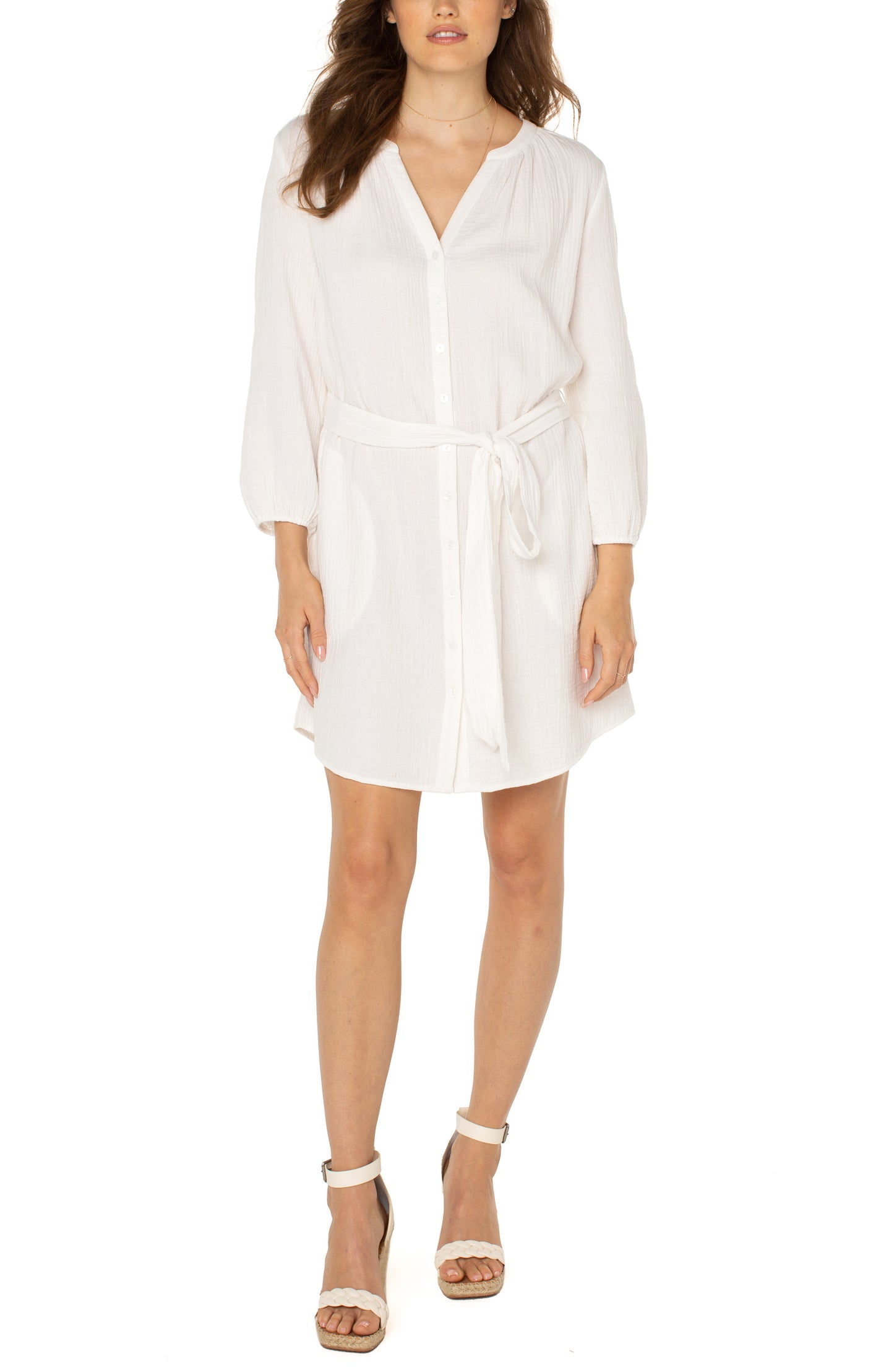 Button Front Gauze Shirt Dress