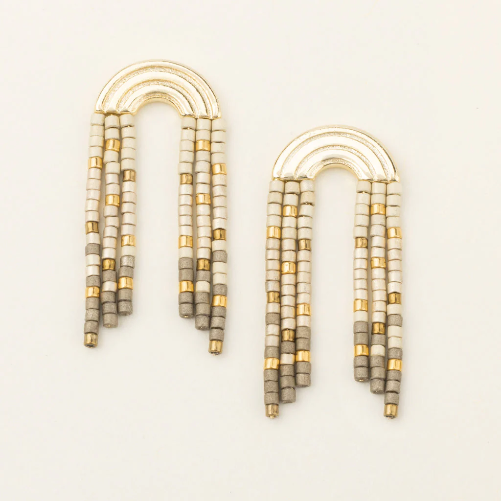 MF001 Chromacolor Miyuki Rainbow Fringe Earring / Pewter / Multi Gold