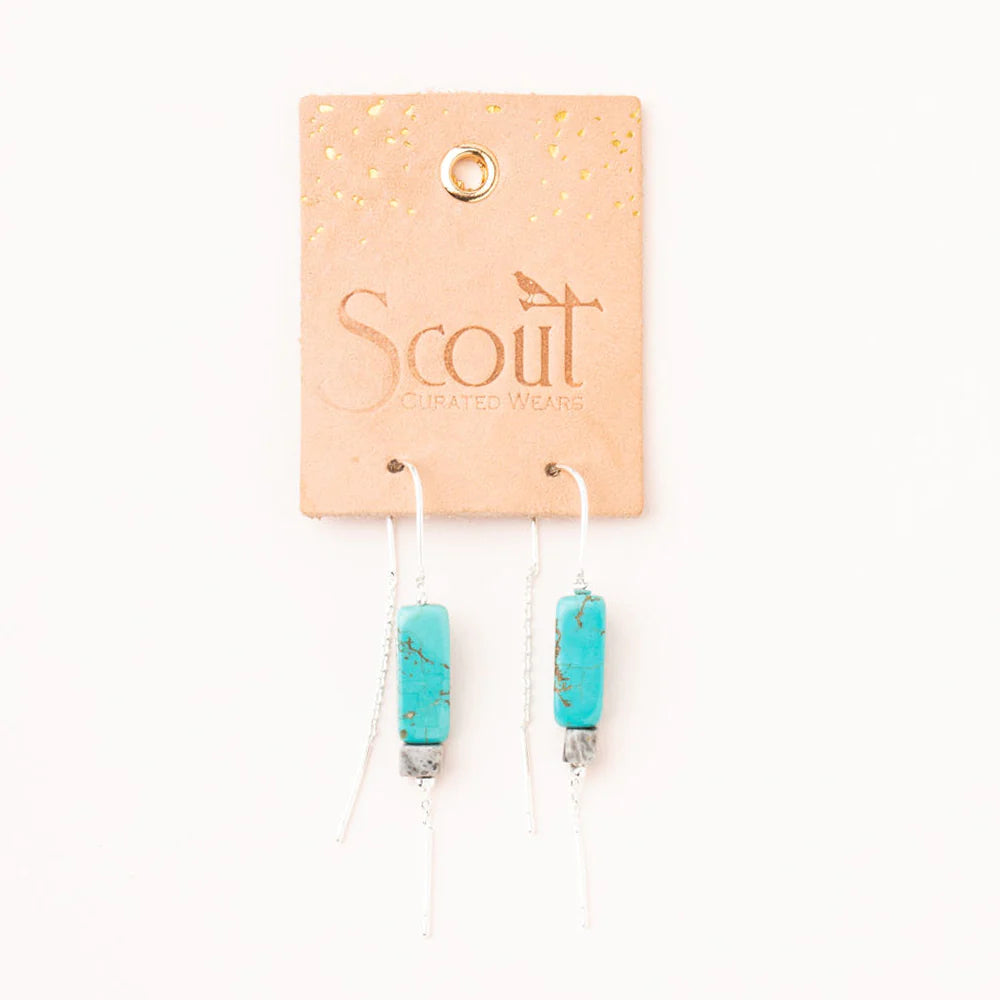 ET001 Rectangle Thread Earring Amazonite Amber Gold