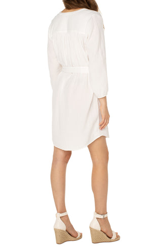 3/4 Sleeve Button Front Shirt Dress