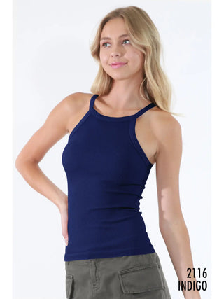 Highneck Ribbed Tank Indigo