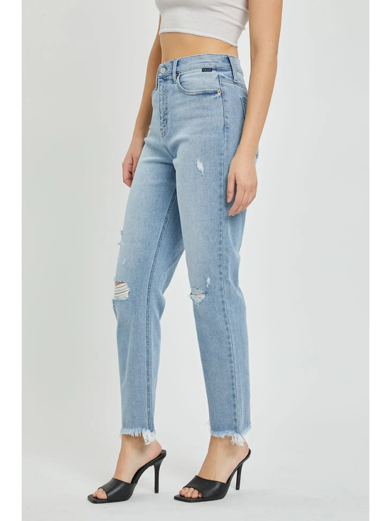 High Rise Mom Jean Frayed Hem