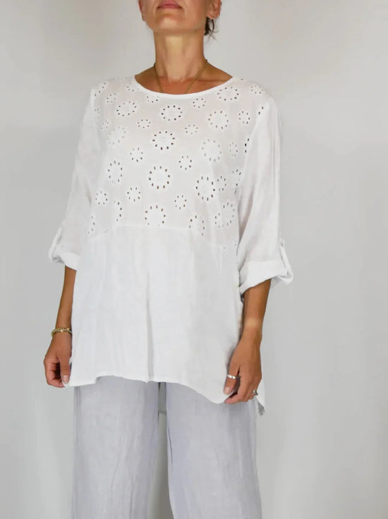 White Lace Front Linen Shirt