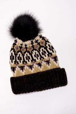 Chalet Fairisle Pom Beanie Black Combo