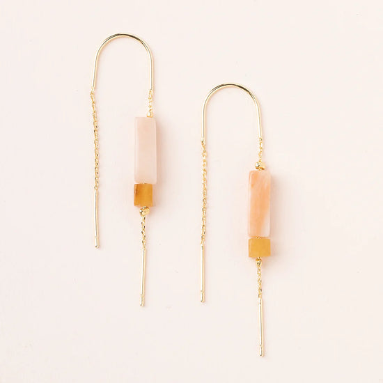 ET002 Rectangle Thread Earring Rose Quartz Amber Gold