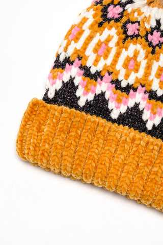 Chalet Fairisle Pom Beanie Mustard Combo