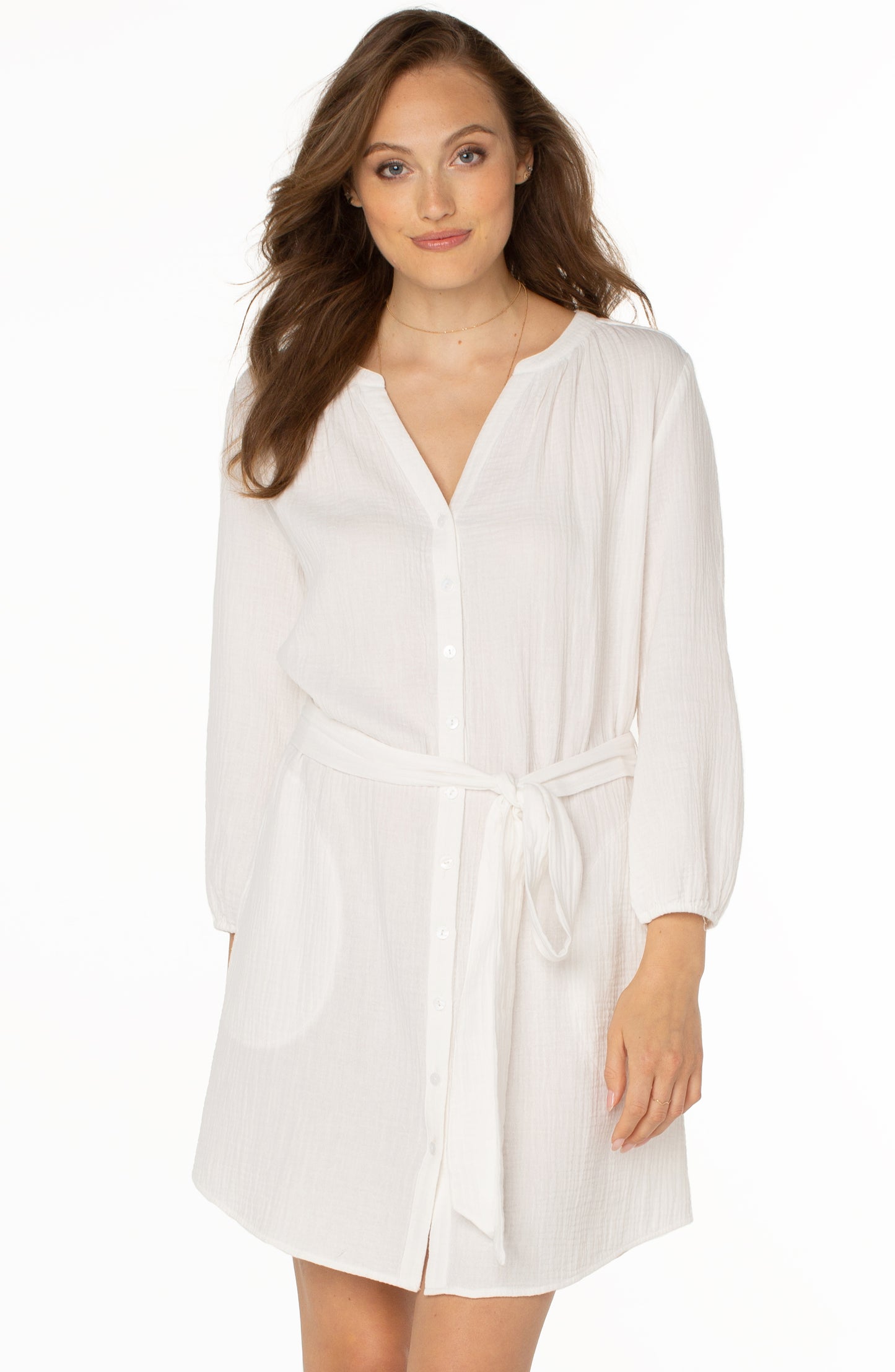 Button Front Gauze Shirt Dress