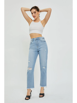 High Rise Mom Jean Frayed Hem