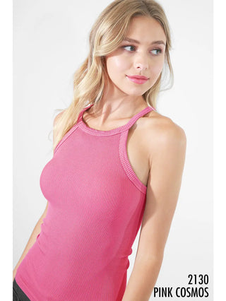 Highneck Ribbed Tank Pink Cosmos