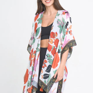 Black Floral Printed Kimono