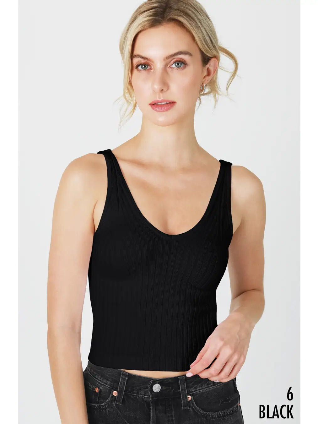 Wide Ribbed Tank Top in the color Black