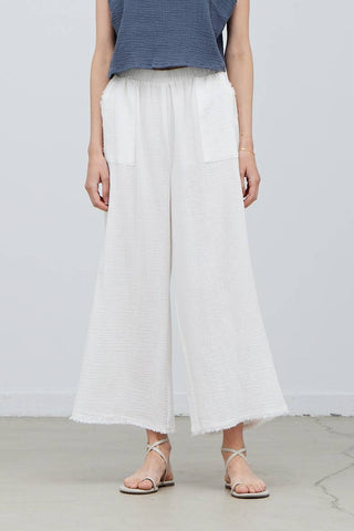 Raw Edge Trim Solid Gauze Pant Off White