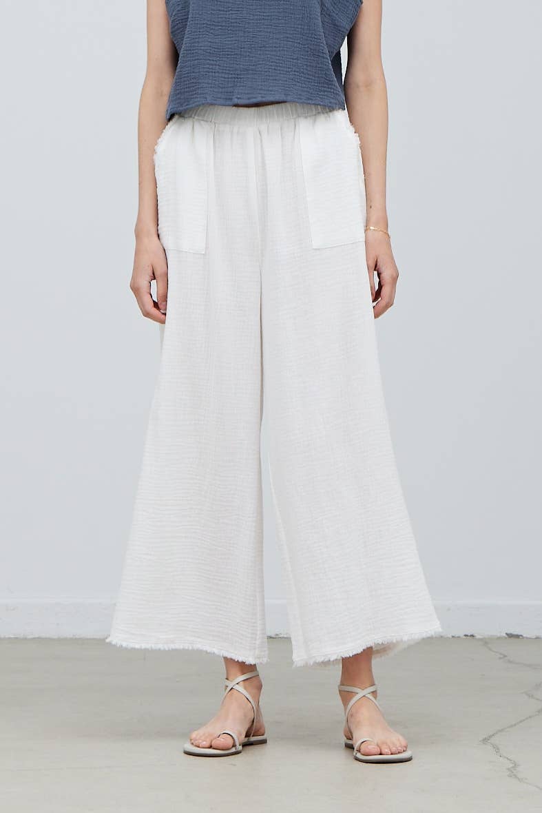 Load image into Gallery viewer, Raw Edge Trim Solid Gauze Pant Off White
