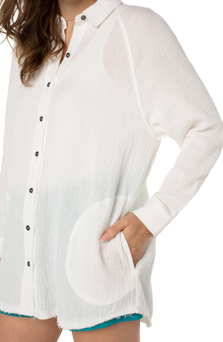 Button Front Raglan Shacket