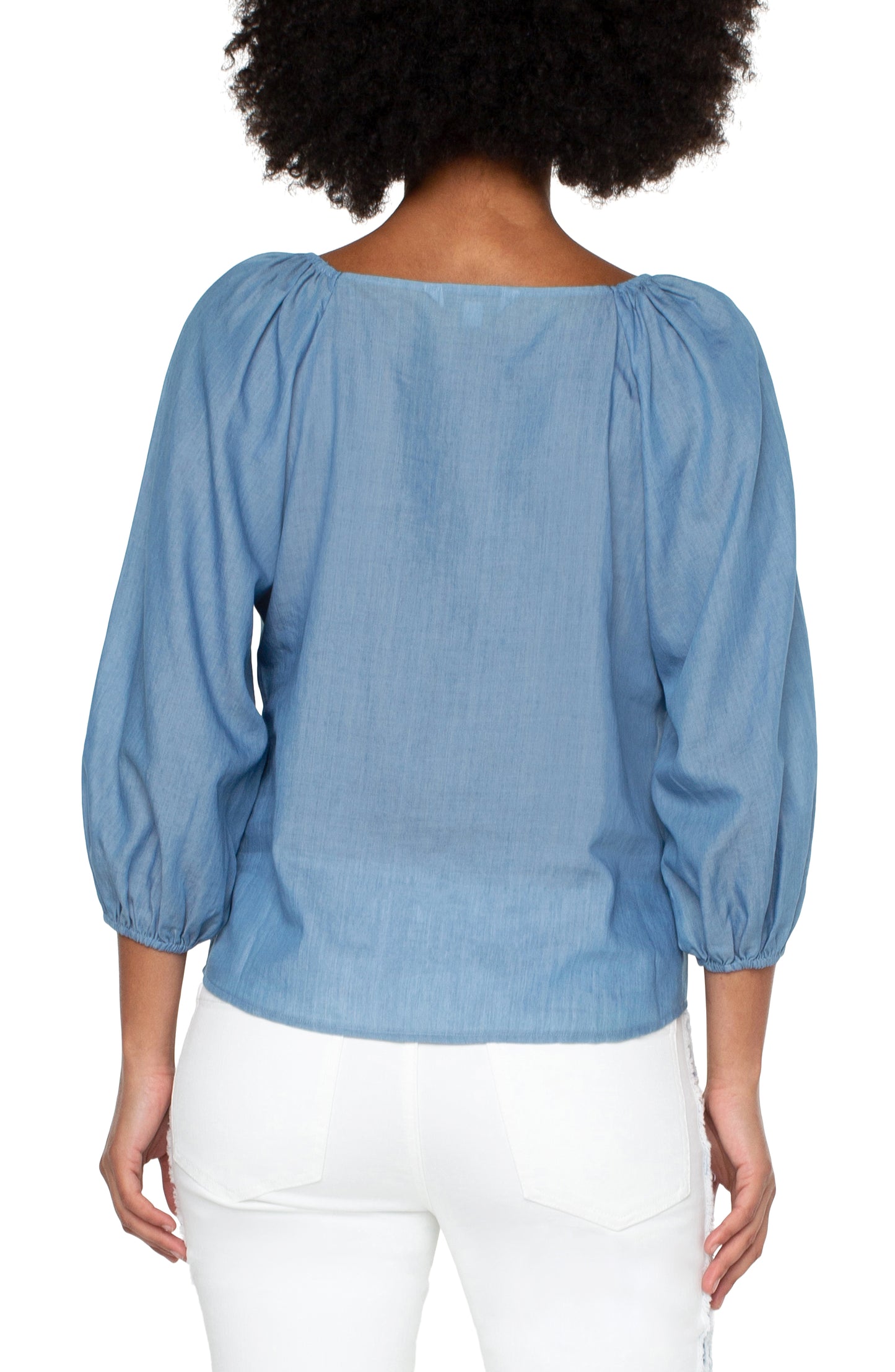 3/4 Sleeve Square Neck Woven Top