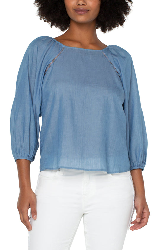 3/4 Sleeve Square Neck Woven Top