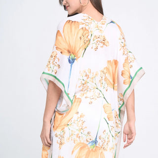 Yellow Bordered Flower Stem Kimono
