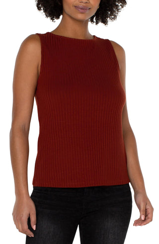 Sleeveless Boat Neck Rib Knit Top