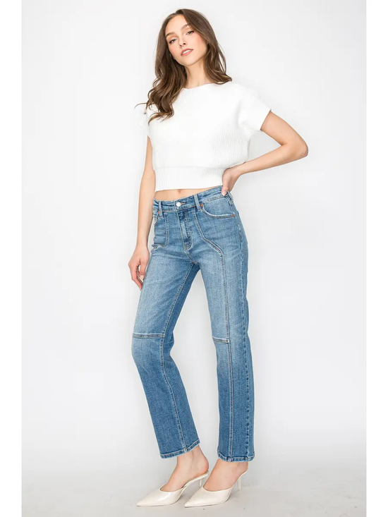 Western Detailing High Rise Straight Leg Jeans