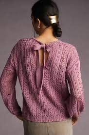 Balloon Sleeve Pointelle Sweater Violet