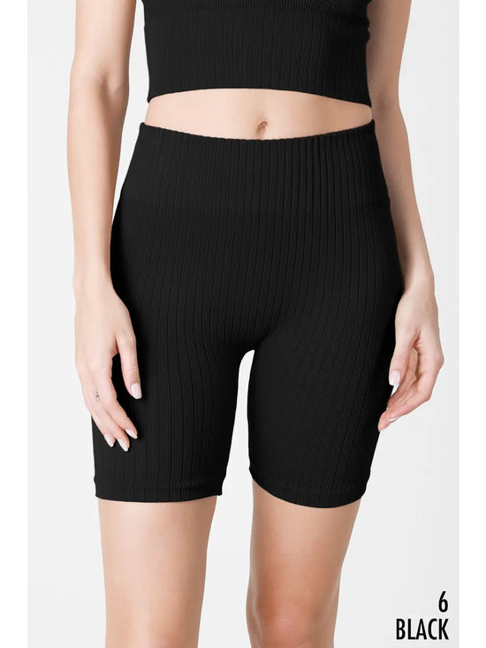 Wide Ribbed Biker Short Black