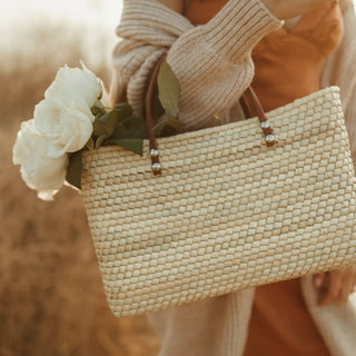 Juniper Straw Market Tote w/ Leather