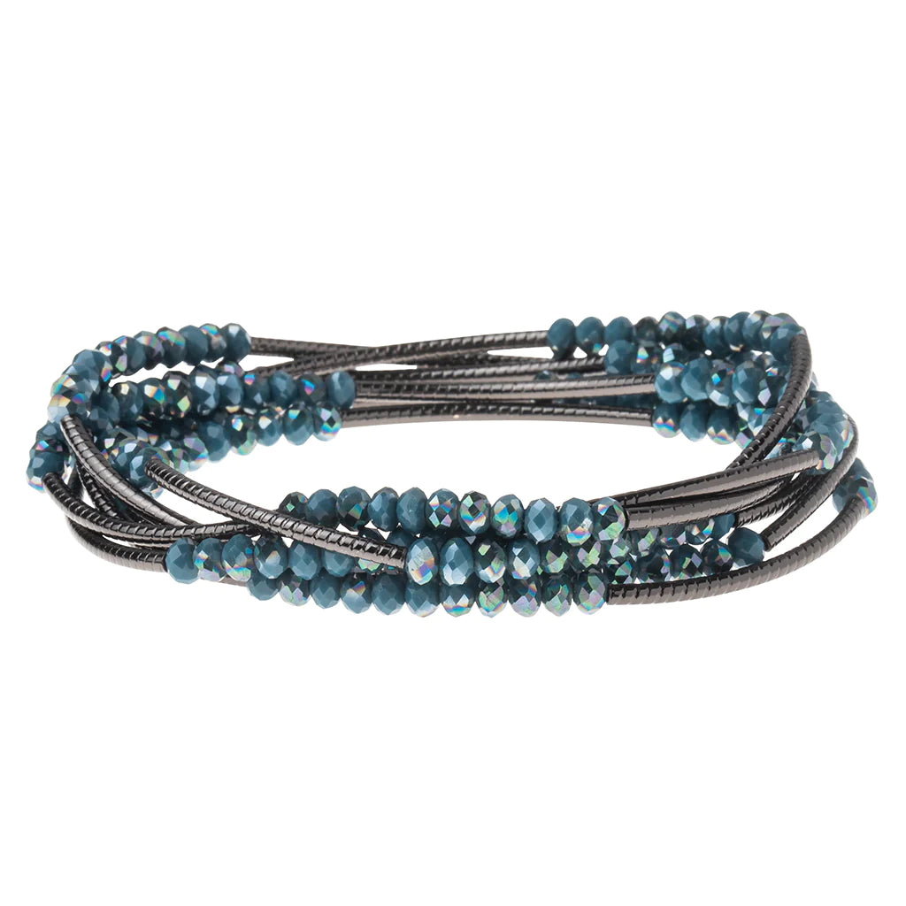 BR046 Wrap Bracelet / Necklace Peacock / Hematite