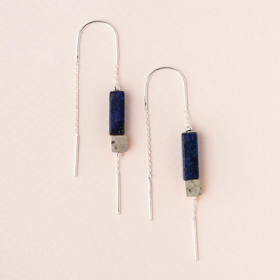 Load image into Gallery viewer, ET008 Rectangle Thread Earring Lapis Black Silver
