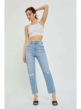 High Rise Mom Jean Frayed Hem
