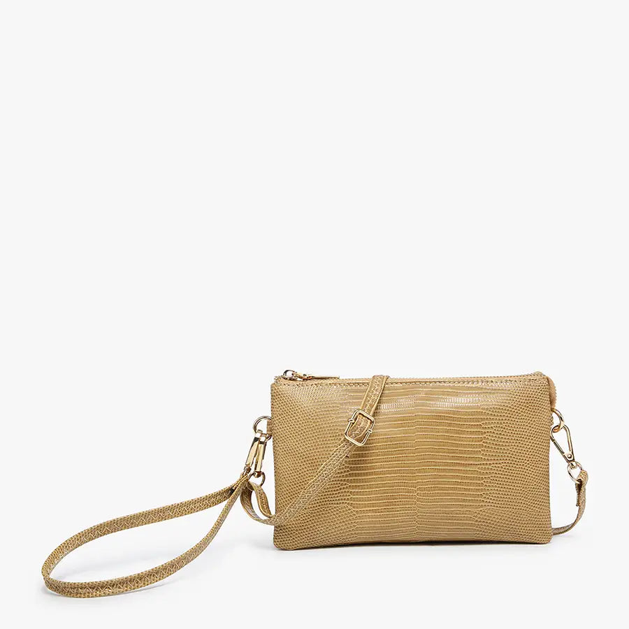 Riley Lizard Crossbody Wristlet Tan