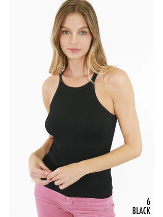 Highneck Ribbed Tank Black