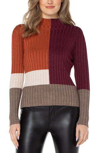 Mock Neck Pullover Sweater Colorblock