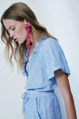 Vince Royal Slub Stripe Blouse / Blue