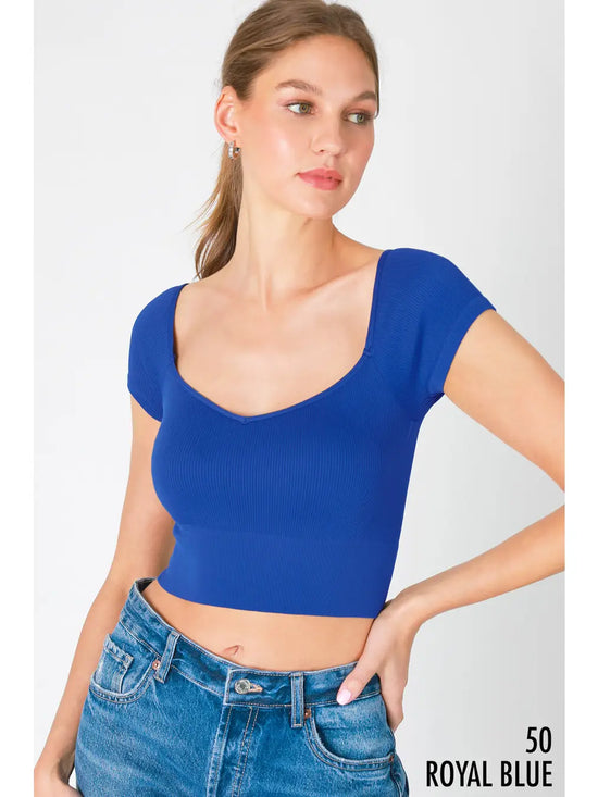 Load image into Gallery viewer, Cap Sleeve Ribbed Crop Top
