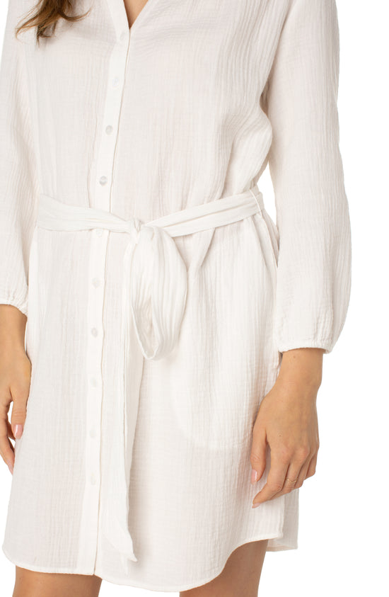 Button Front Gauze Shirt Dress