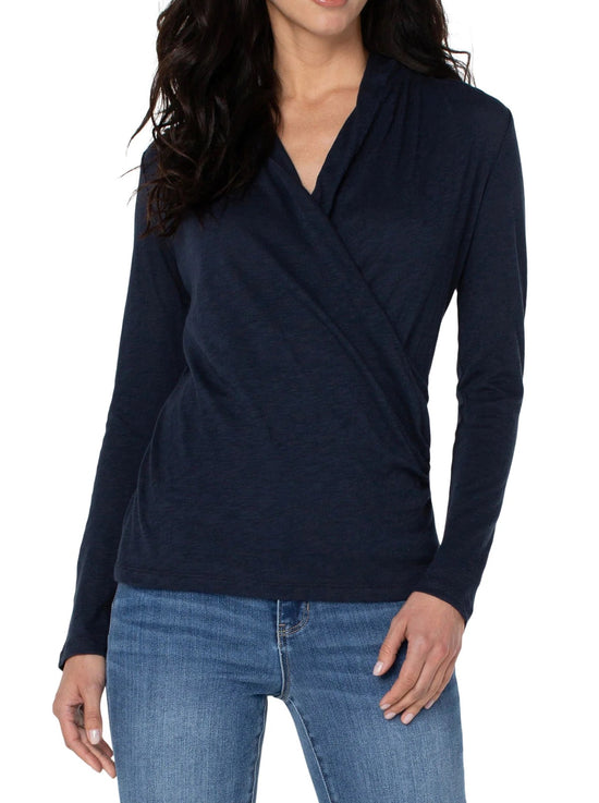 Wrap Front Slub Knit Long Sleeve