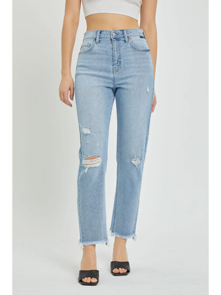 High Rise Mom Jean Frayed Hem