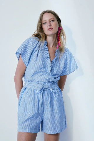 Vince Royal Slub Stripe Blouse / Blue