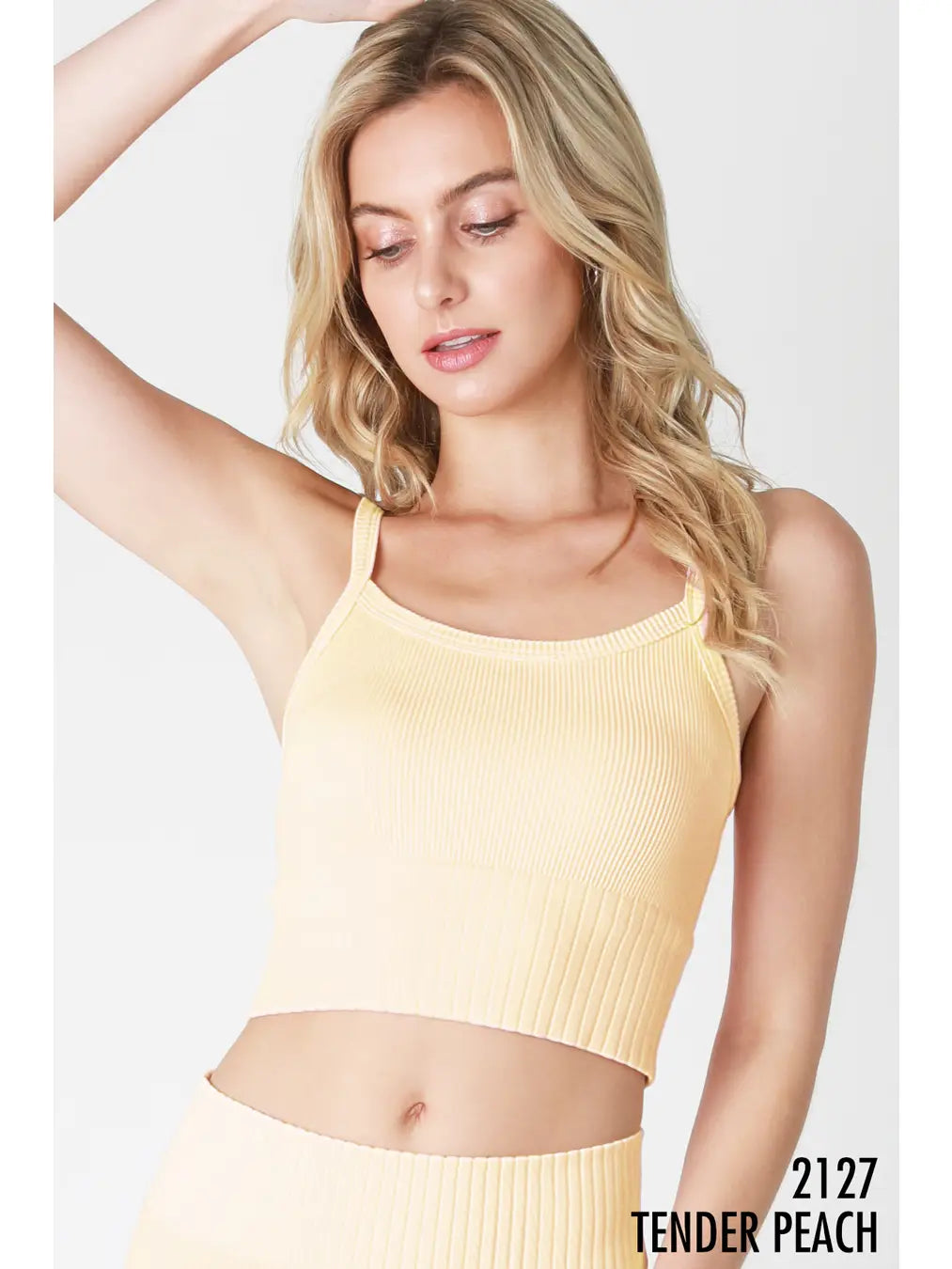 Load image into Gallery viewer, Contrast Ribbed Crop Top Tender Peach
