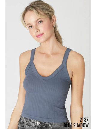 Deep V-Neck Ribbed Top