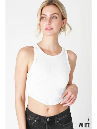Curved Hem Crew Neck Crop Top in the color White