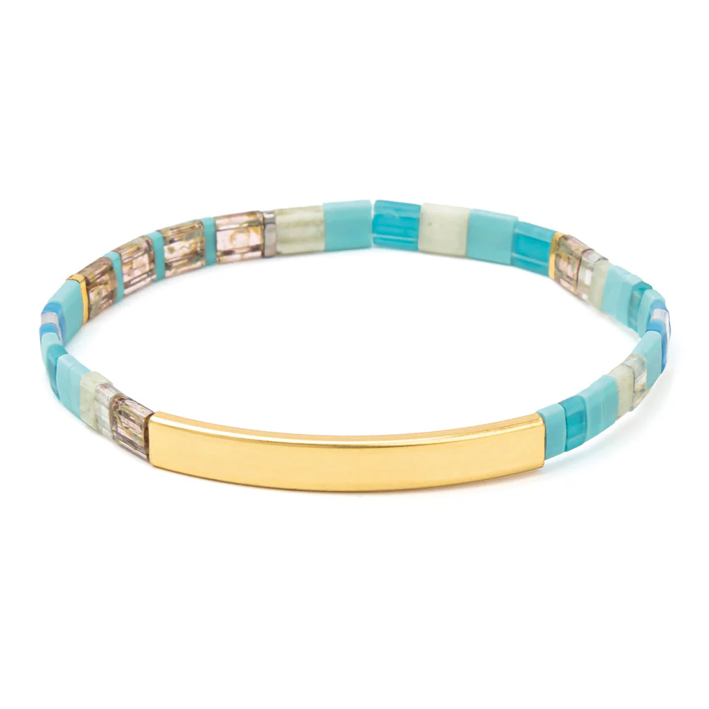 GK023 Good Karma Bracelet Tonal Turquoise / Gold