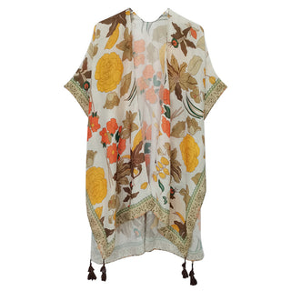 Taupe Floral Printed Kimono
