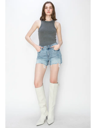 High Rise Stretch Denim Shorts