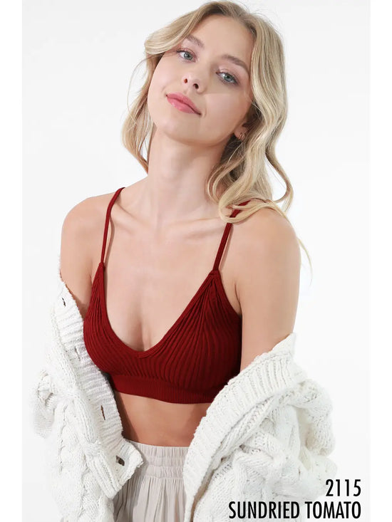 Ribbed V-Neck Bralette One Size