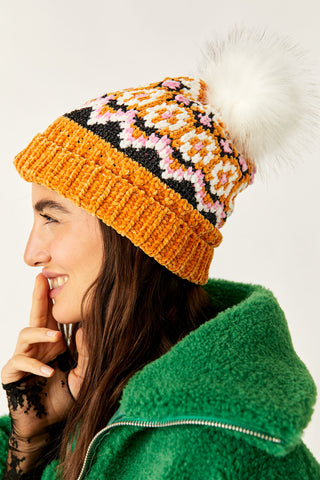 Chalet Fairisle Pom Beanie Mustard Combo