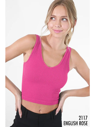 V Neck Ribbed Crop Top English Rose