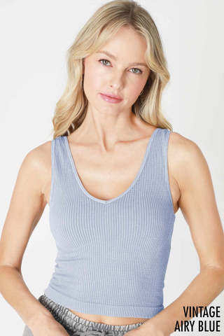 Vintage V Neck Crop Top / Airy Blue